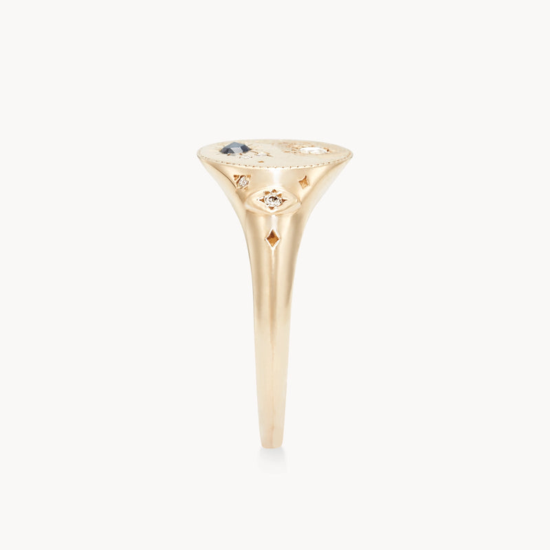 orbital harmony yin yang signet ring - 14k yellow gold, black and white diamonds