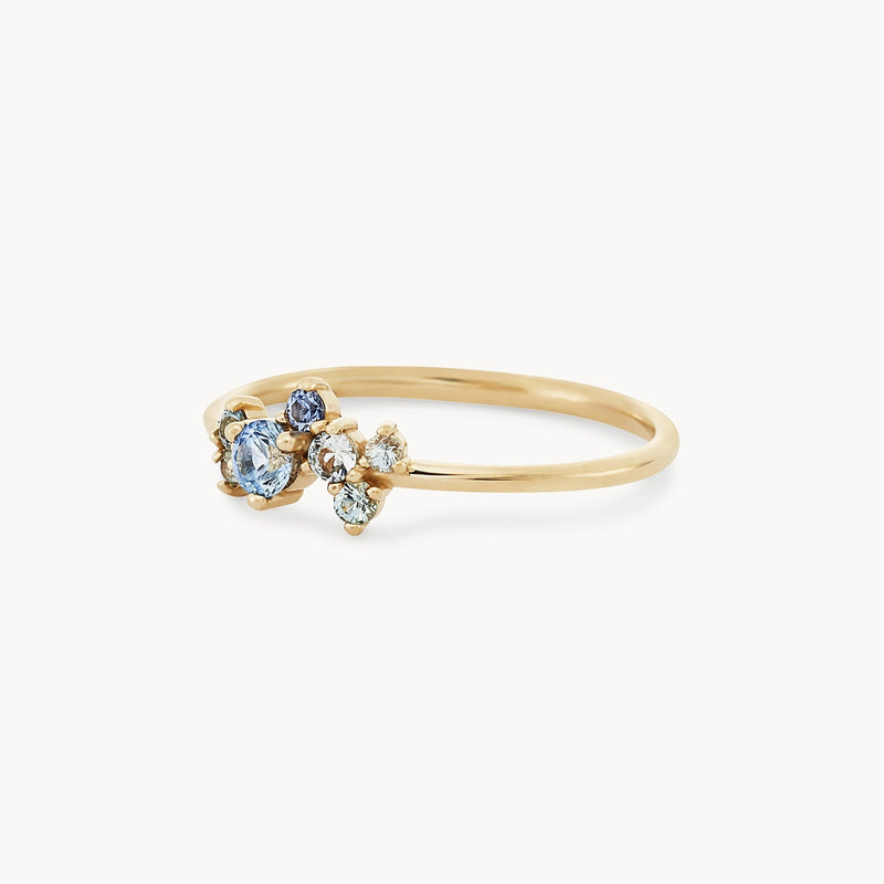 tie dye something blu ring - 14k yellow gold, blue and white sapphire jewelry angled