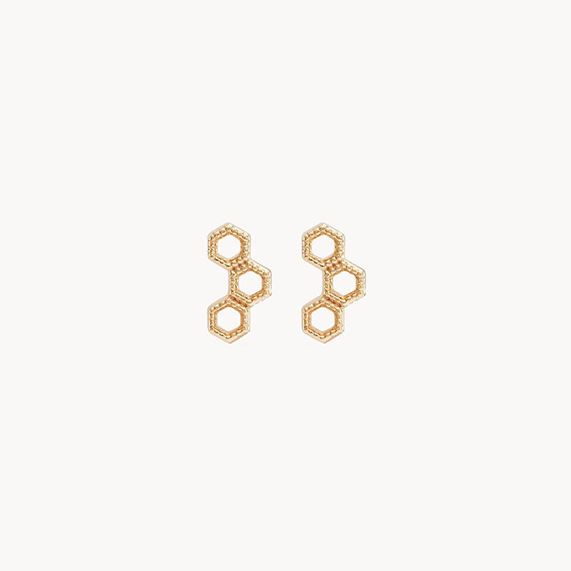 Honeycomb earring - 14k yellow gold